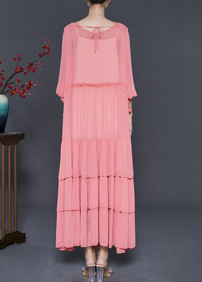 Pink Oversized Patchwork Chiffon Dresses Spring
