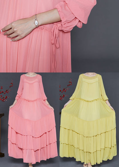 Pink Oversized Patchwork Chiffon Dresses Spring