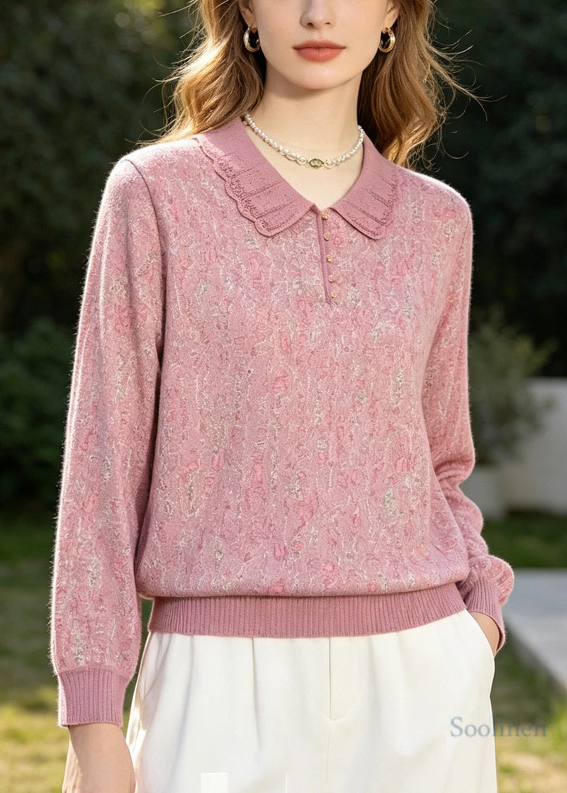 Pink Peter Pan Collar Print Cotton Shirt Top Summer