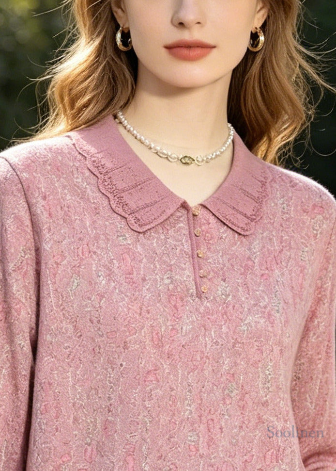 Pink Peter Pan Collar Print Cotton Shirt Top Summer