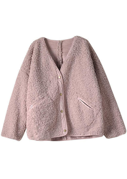 Pink Pockets Button Fall Winter Thick Coats Long Sleeve
