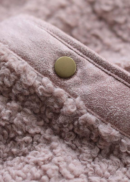 Pink Pockets Button Fall Winter Thick Coats Long Sleeve