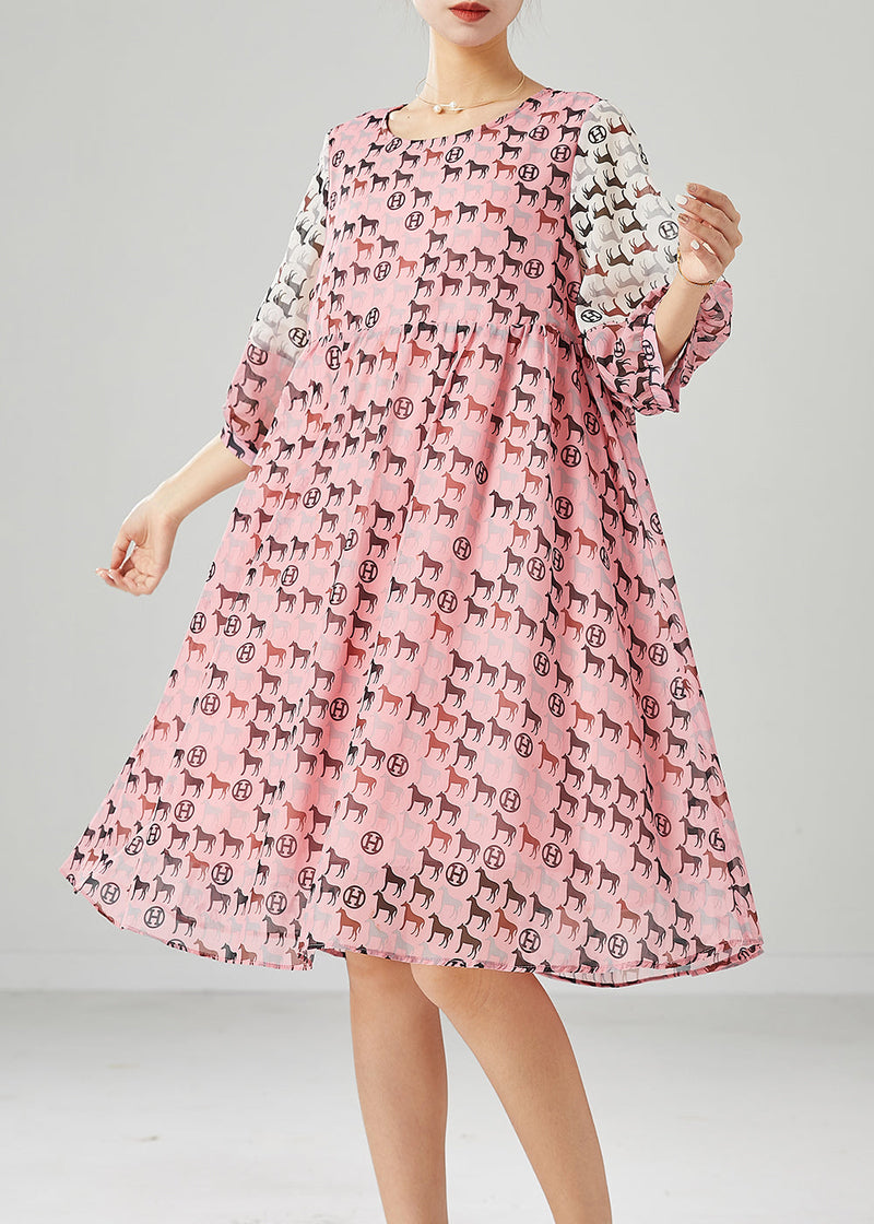 Pink Pony Print Patchwork Chiffon Dress Summer