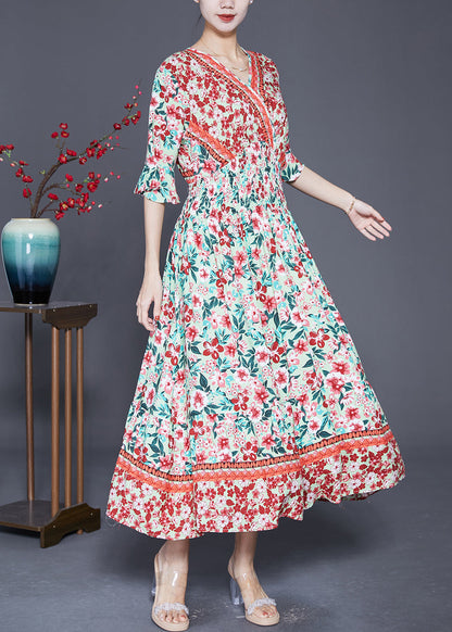 Pink Print Exra Large Hem Cotton Maxi Dresses Summer