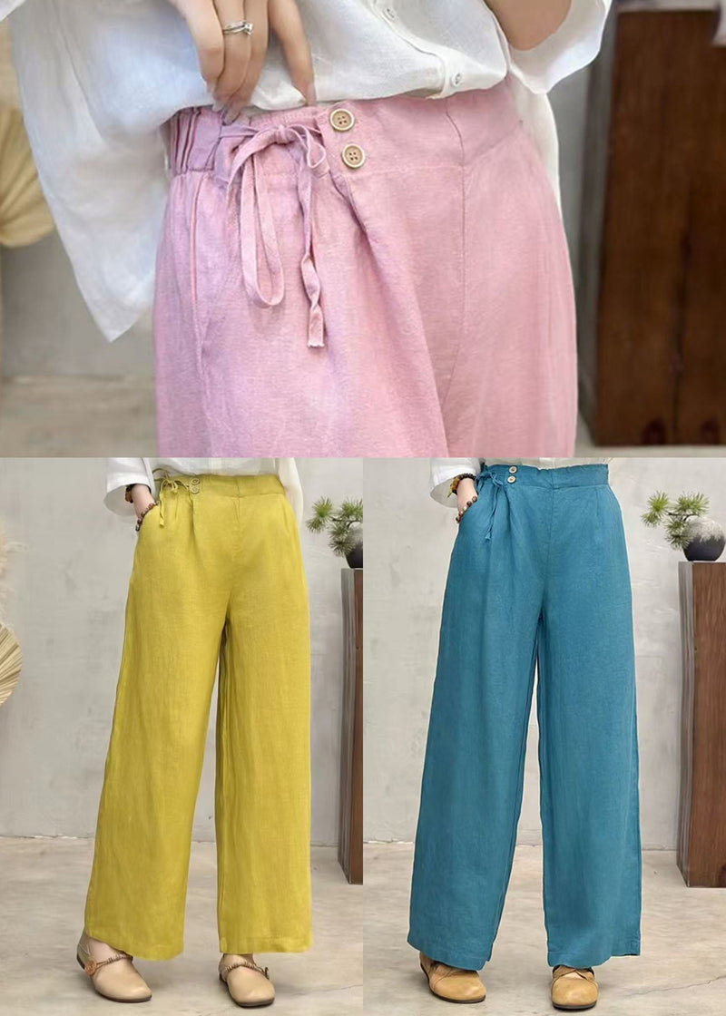 Pink Side Tie Waist Linen Pants Summer