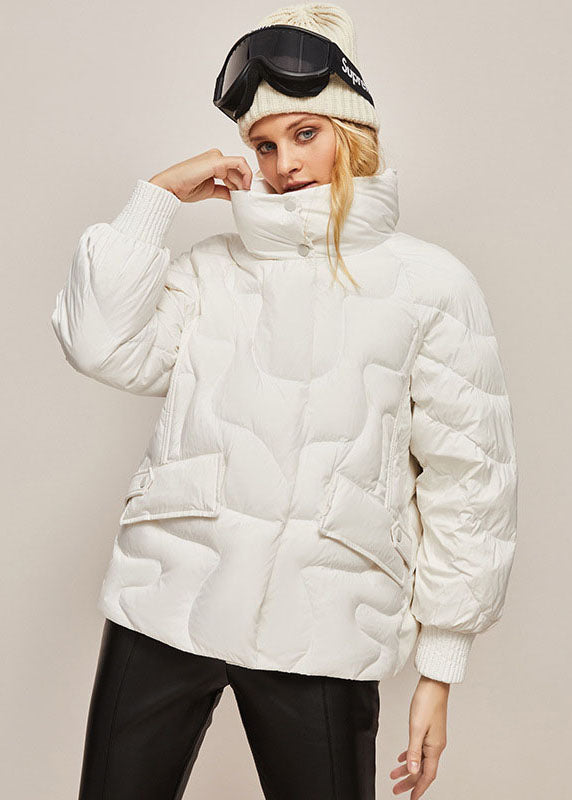 Pink Stand Collar Zippered Lazy Duck Down Down Coats Winter