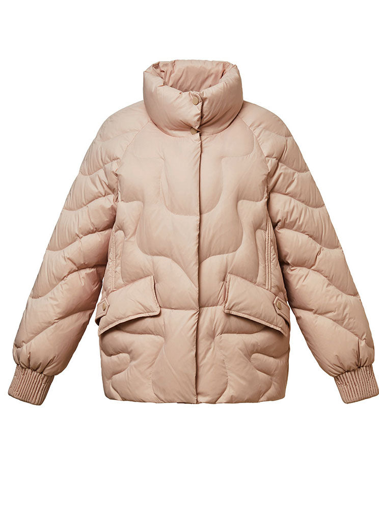 Pink Stand Collar Zippered Lazy Duck Down Down Coats Winter