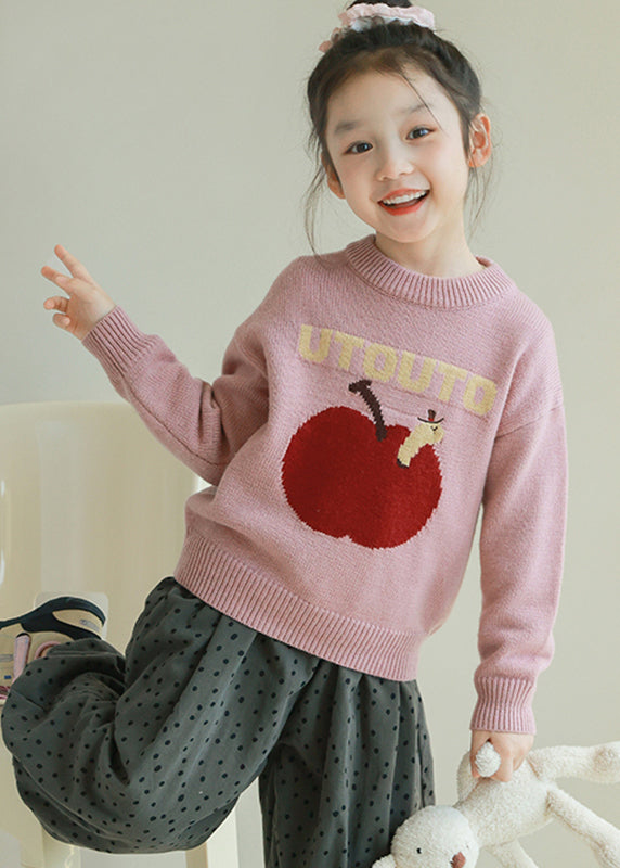 Pink Thick Patchwork Cotton Knit Kids Sweaters Spring