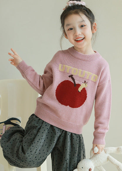 Pink Thick Patchwork Cotton Knit Kids Sweaters Spring