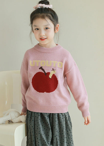 Pink Thick Patchwork Cotton Knit Kids Sweaters Spring