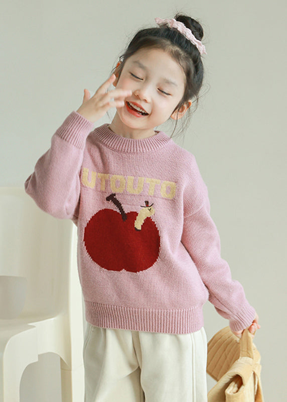 Pink Thick Patchwork Cotton Knit Kids Sweaters Spring