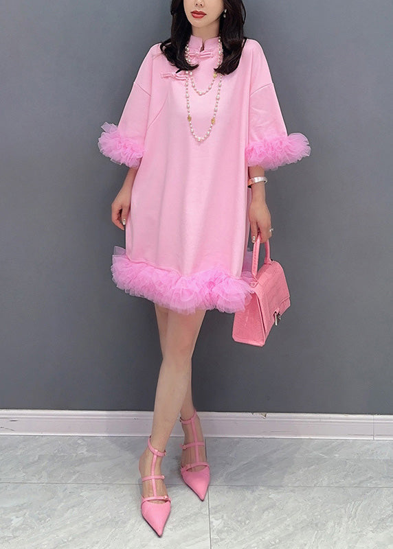 Pink Tulle Patchwork Mid Dresses Summer
