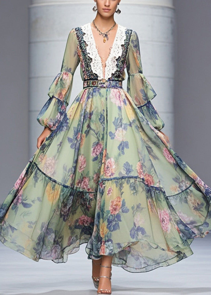 Print Exra Large Hem Chiffon Holiday Dresses Fall