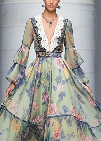 Print Exra Large Hem Chiffon Holiday Dresses Fall