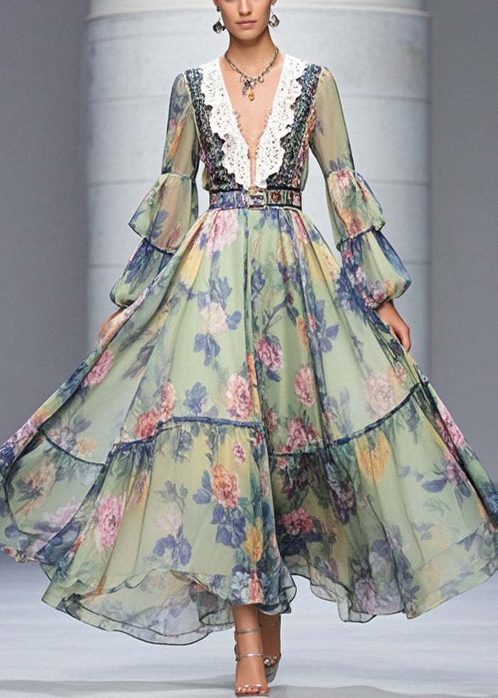 Print Exra Large Hem Chiffon Holiday Dresses Fall