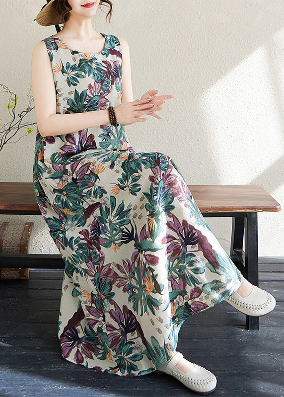 Print Exra Large Hem Cotton Loose Dress Sleeveless