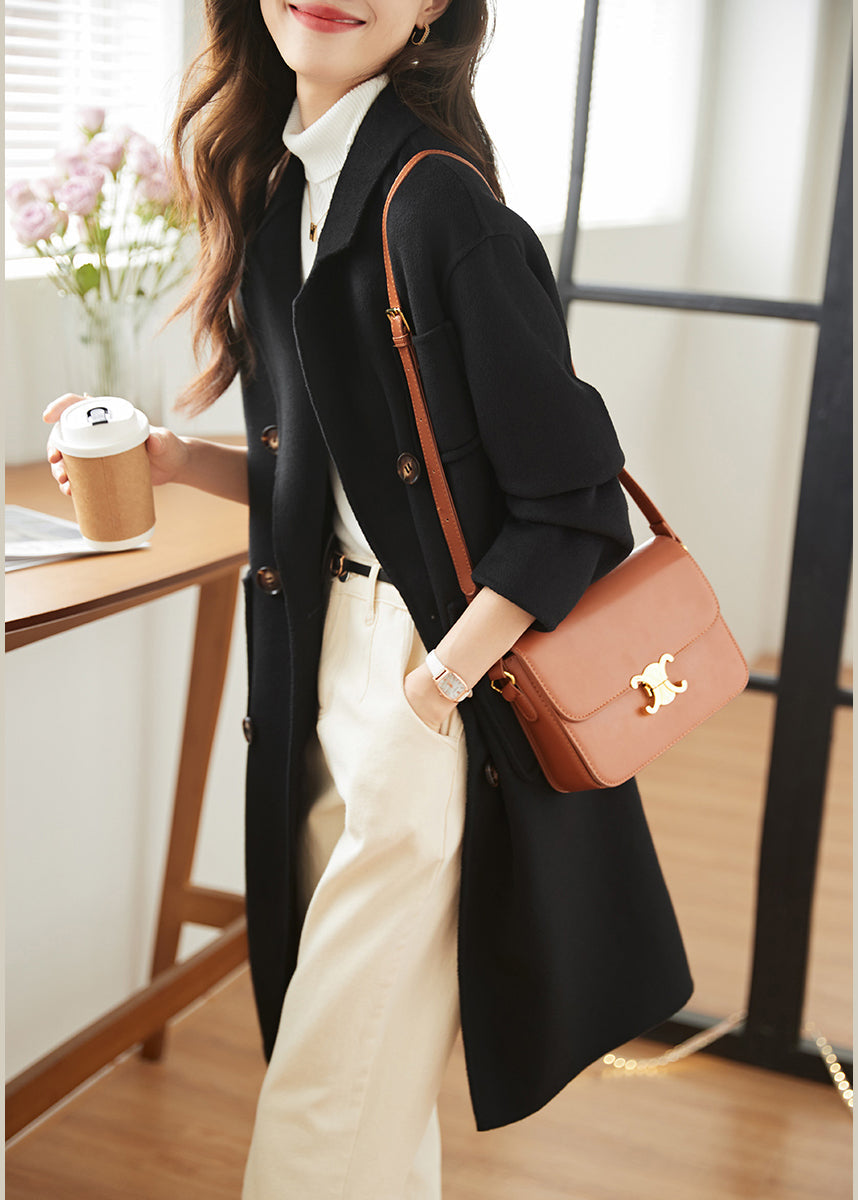 Purple Double Breast Pockets Patchwork Woolen Coats Fall