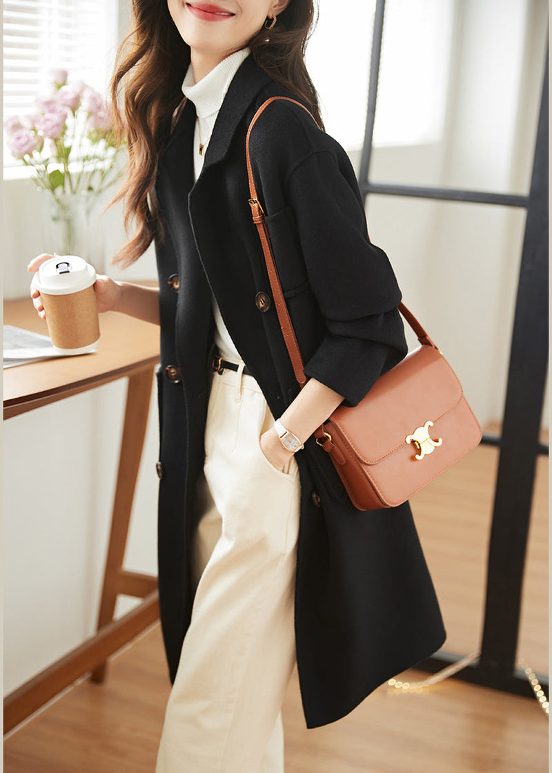 Purple Double Breast Pockets Patchwork Woolen Coats Fall