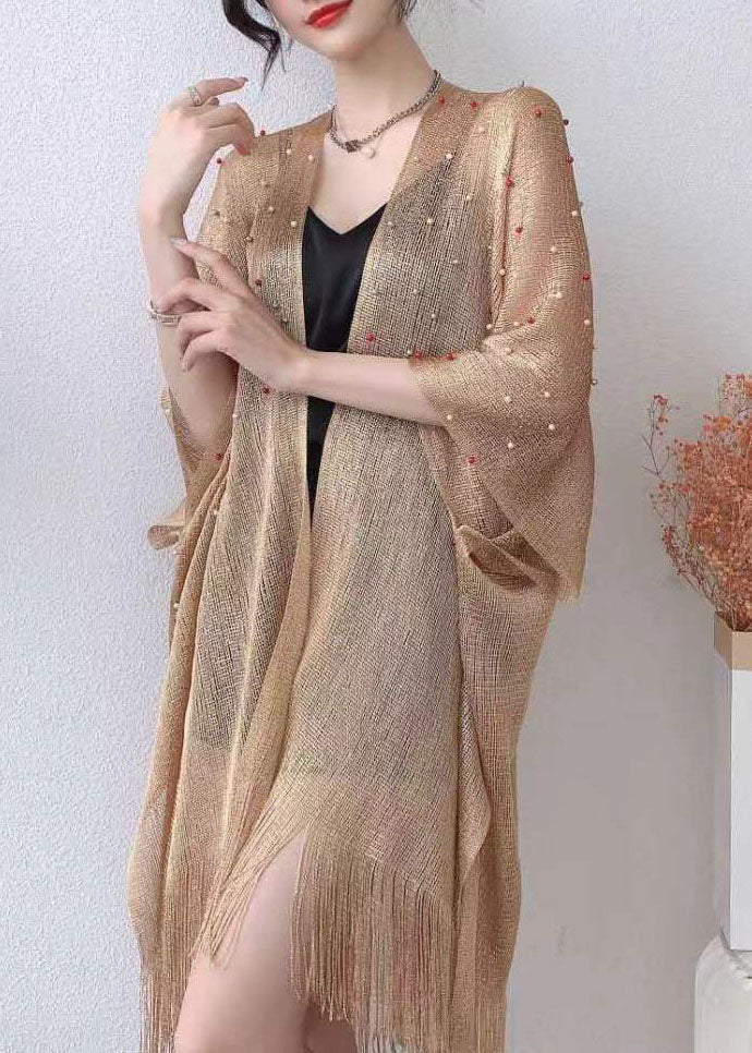 Purple Nail Bead Tassel Patchwork Tulle Cape Fall
