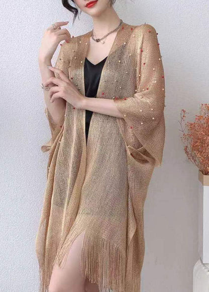 Purple Nail Bead Tassel Patchwork Tulle Cape Fall