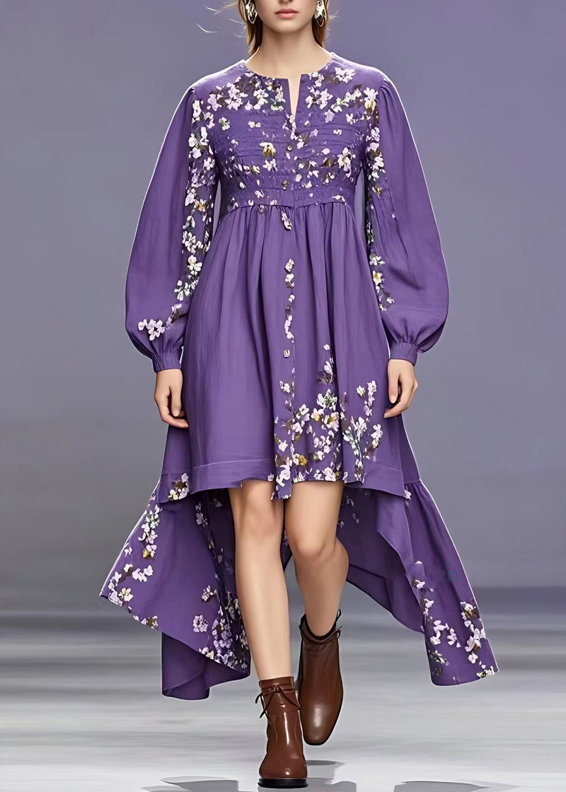 Purple O-neck Patchwork Maxi Dress Fall