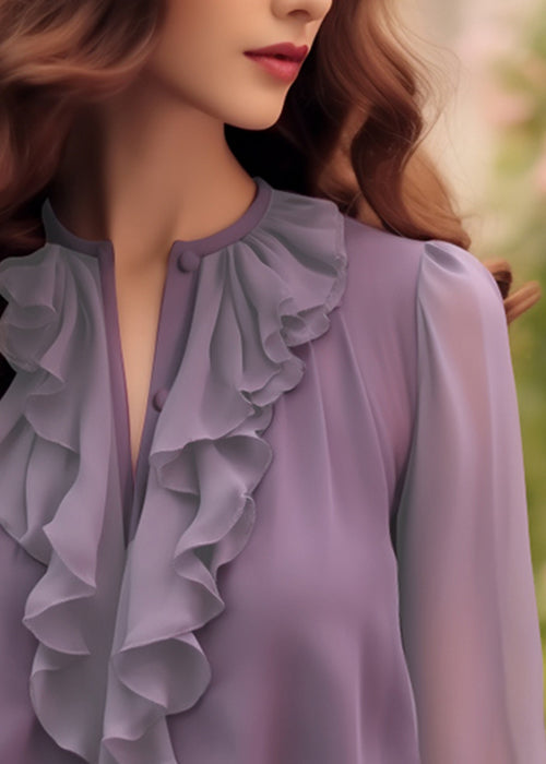 Purple Ruffled Chiffon Shirt Bracelet Sleeve