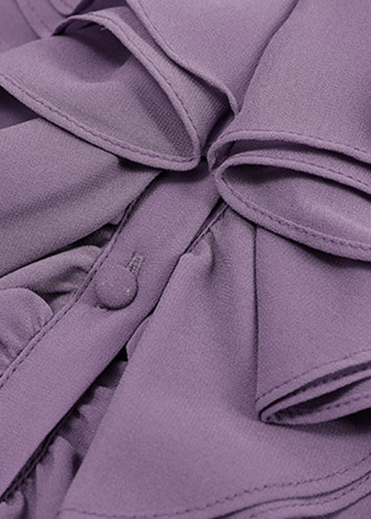 Fashion Purple Ruffled Solid Chiffon Shirt Bracelet Sleeve