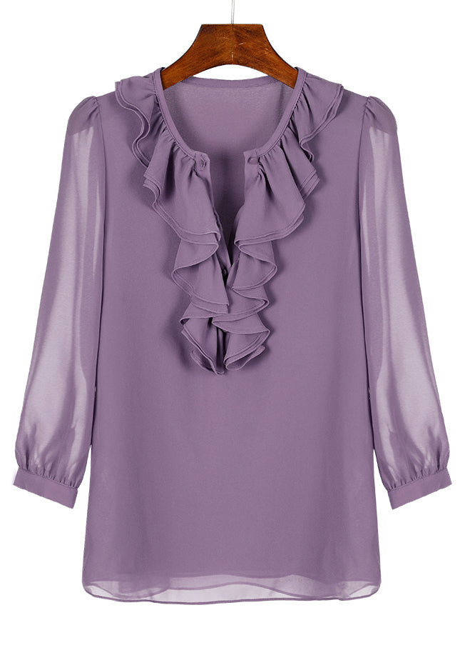 Purple Ruffled Chiffon Shirt Bracelet Sleeve
