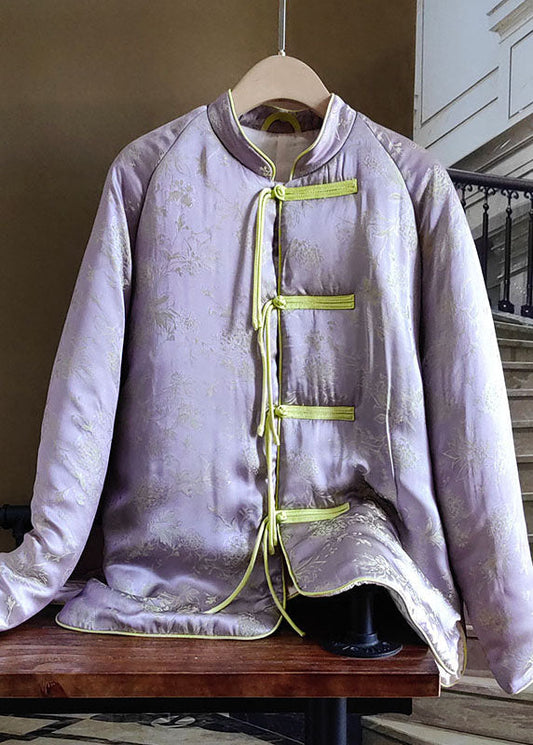 Purple Tasseled Jacquard Fine Cotton Filled Outwear Winter