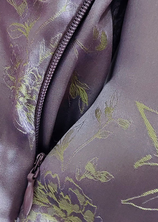 Purple Tasseled Jacquard Fine Cotton Filled Outwear Winter