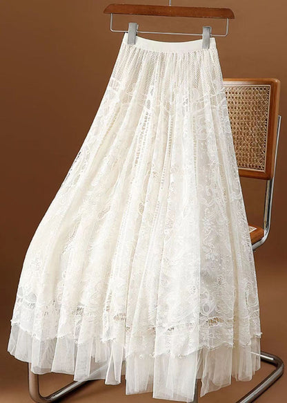 Purple Wrinkled Hollow Out Lace High Waist Skirt Spring