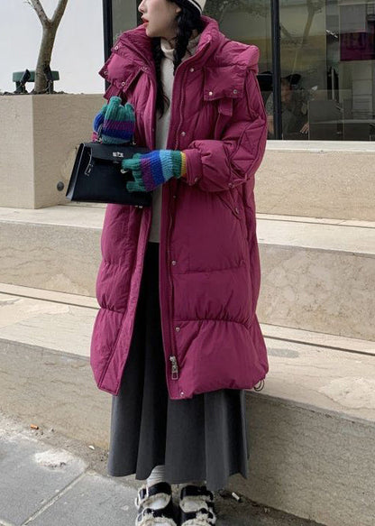 Purple Zip Up Pockets Duck Down Hooded Coats Winter