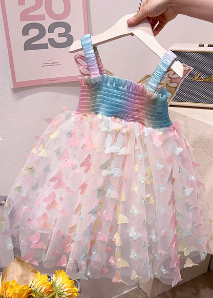 Rainbow Butterfly Nail Bead Tulle Baby Dresses Summer