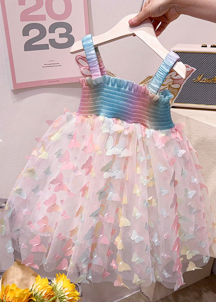 Rainbow Butterfly Nail Bead Tulle Baby Dresses Summer