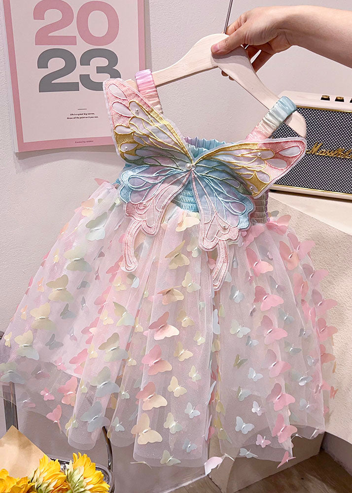 Rainbow Butterfly Nail Bead Tulle Baby Dresses Summer