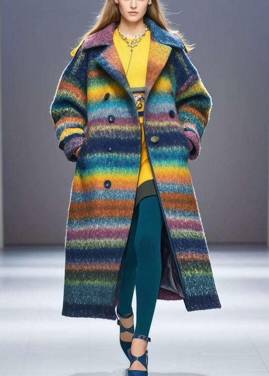 Rainbow Oversized Double Breast Woolen Coats Fall