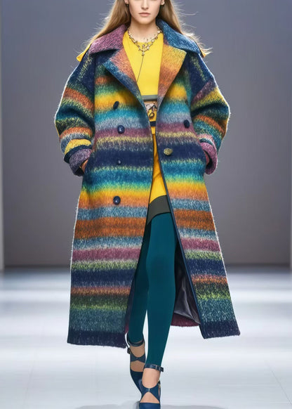 Rainbow Oversized Double Breast Woolen Coats Fall