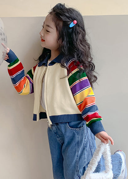 Rainbow Striped Peter Pan Collar Cotton Knit Kids Cardigan Spring