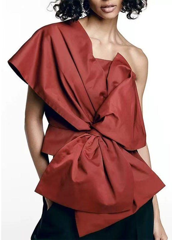Red Asymmetrical Bow Splicing Design Top Summer