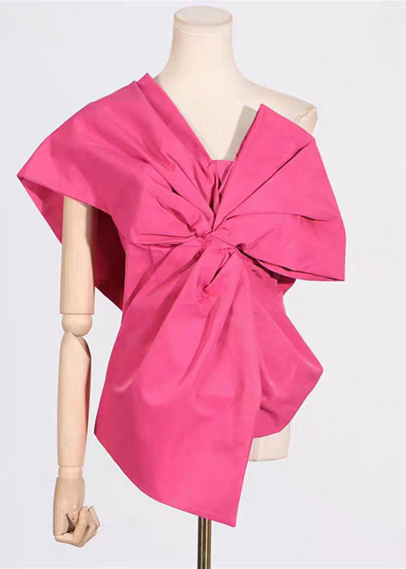 Red Asymmetrical Bow Splicing Design Top Summer