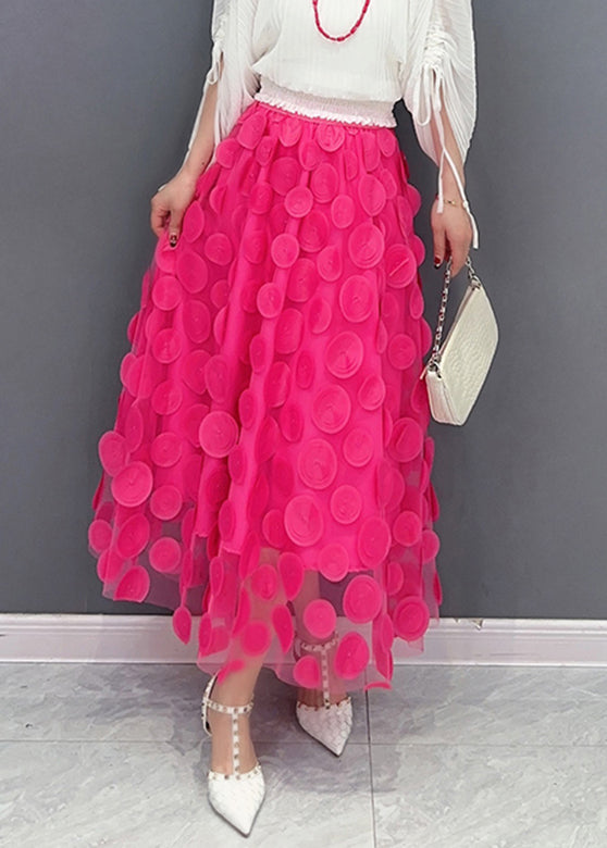 Red Elastic Waist Tulle a Line Skirt Spring