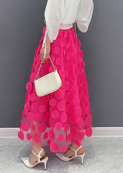 Red Elastic Waist Tulle a Line Skirt Spring