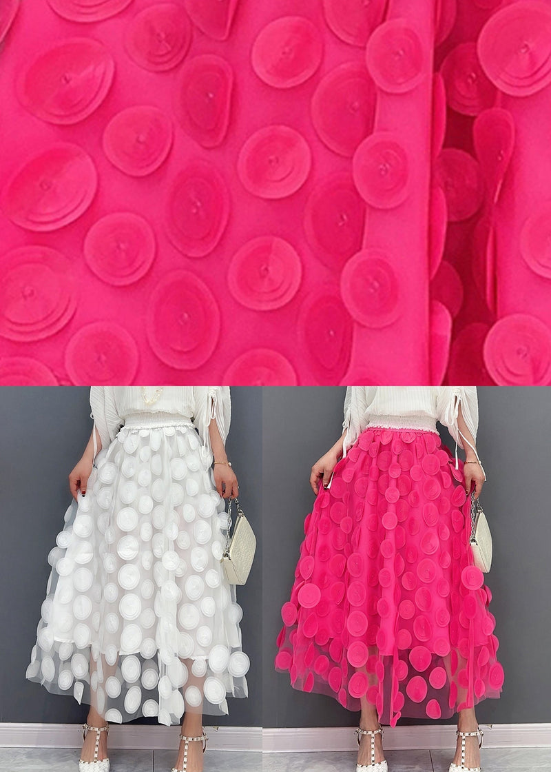 Red Elastic Waist Tulle a Line Skirt Spring