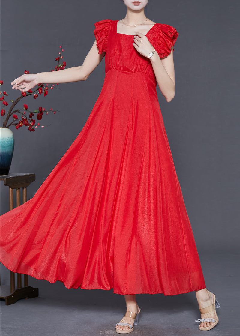 Red Exra Large Hem Chiffon Long Dress Butterfly Sleeve