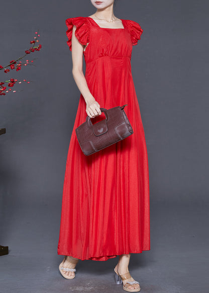 Red Exra Large Hem Chiffon Long Dress Butterfly Sleeve