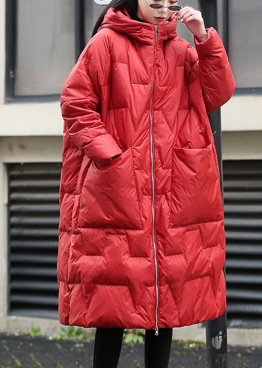 Red Hooded Thick Duck Down Winter Down Coat