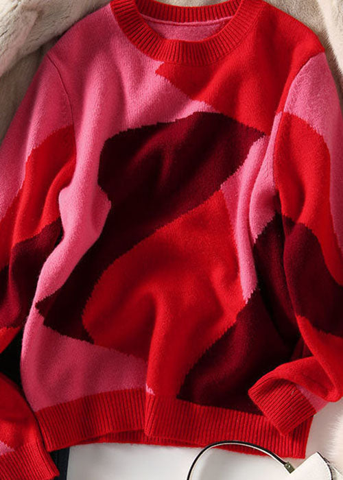 Red O-neck Knit Winter Sweaters