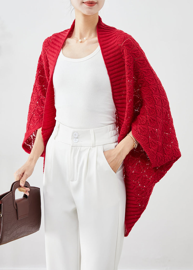 Red Oversized Hollow Out Knit Cardigan Fall