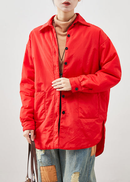 Red Oversized Low High Design Fine Cotton Filled Jacket in Winter