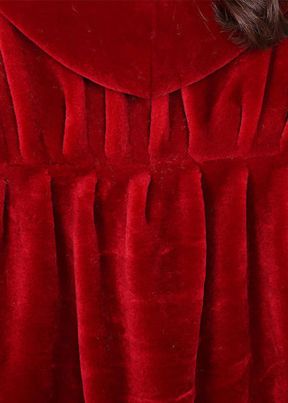 Red Oversized Wrinkled Cashmere Jackets Batwing Sleeve